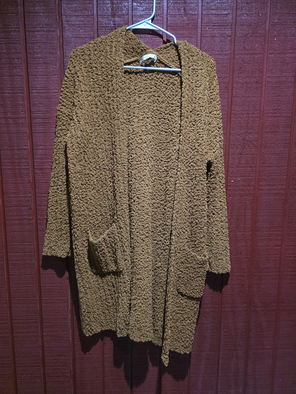 Pink Rose Open-Front Bouclé Cardigan in Camel